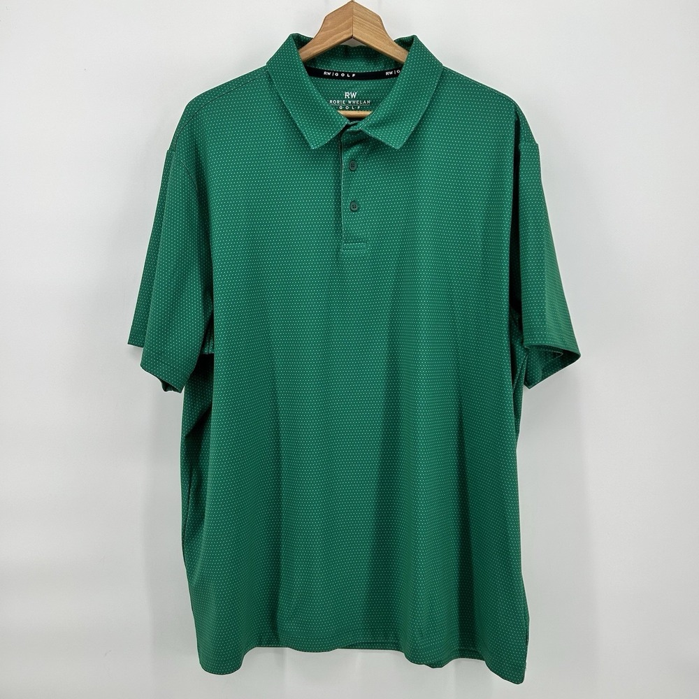 Rory Whelan RW Golf Polo Mens 2XL Green Yellow Dot Performance Golf Shirt Preppy